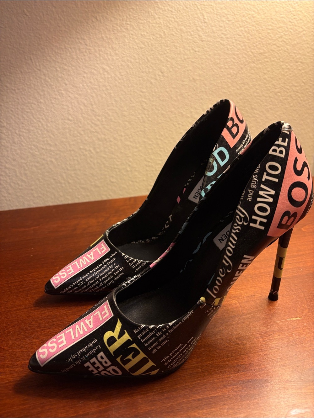 Steve Madden Black Pumps with Pink and Blue Graphic Print